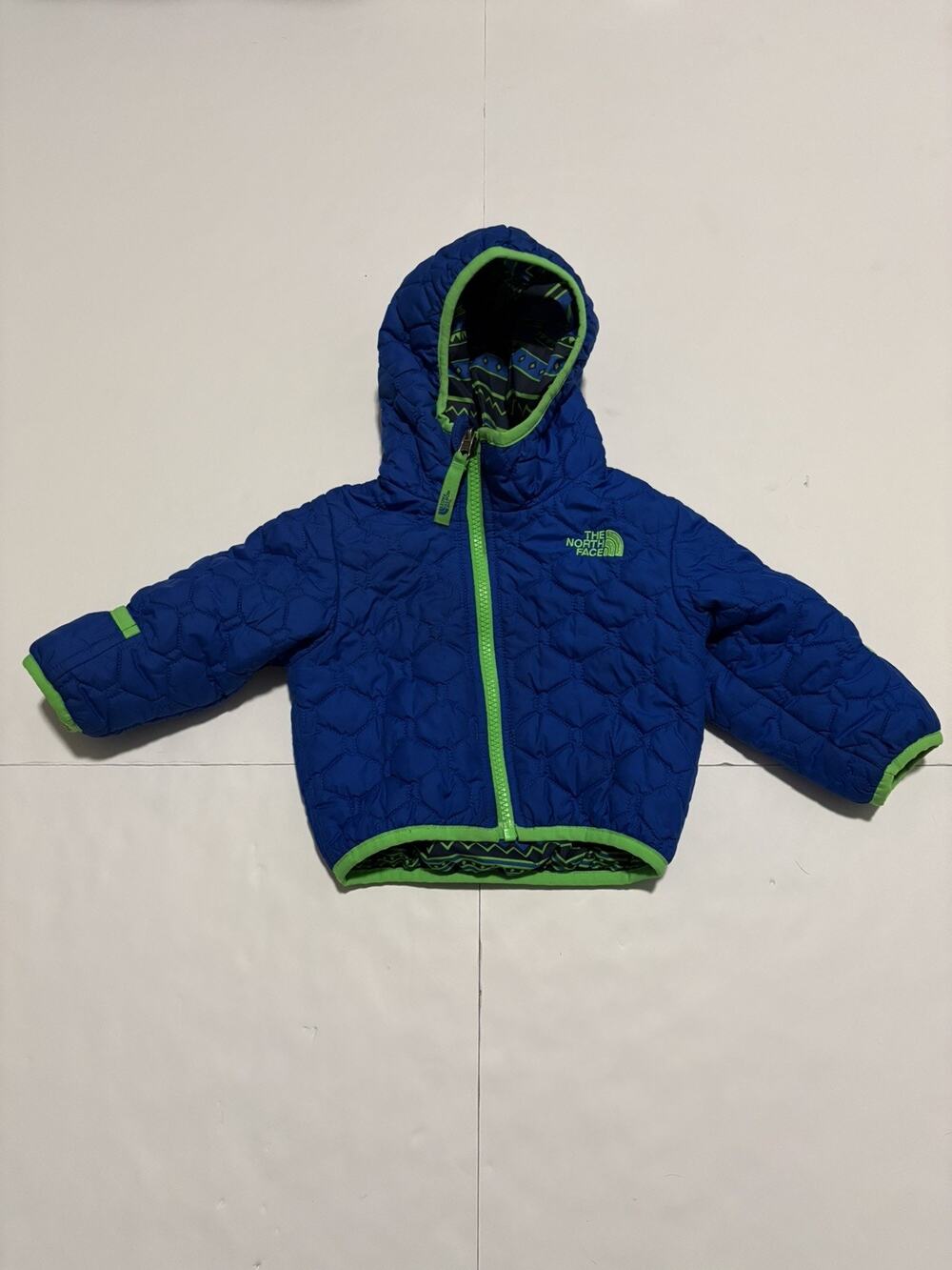 The North Face Infant 3-6M Reversible Puffer Jacket Blue Green Hooded Baby